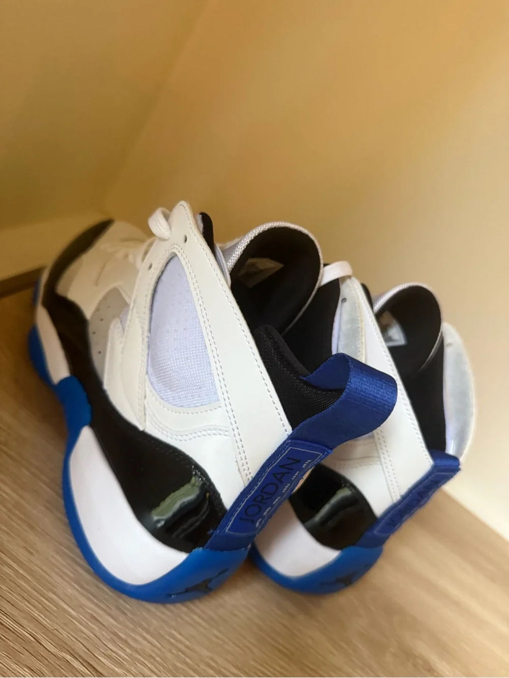 Jordan Retro High-Top Sneakers in White, Black & Blue
